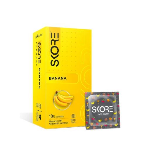 SKORE Banana Flavoured With Additonal Lubrication Condoms-10Pcs