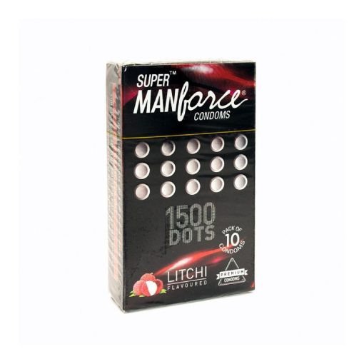 Manforce Super Condoms 1500 Dots Litchi Flavoured -10 Pcs